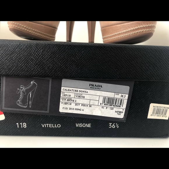 Prada Vitelli Visone Peep Toe Platform Size 36.5 - Picture 7 of 8